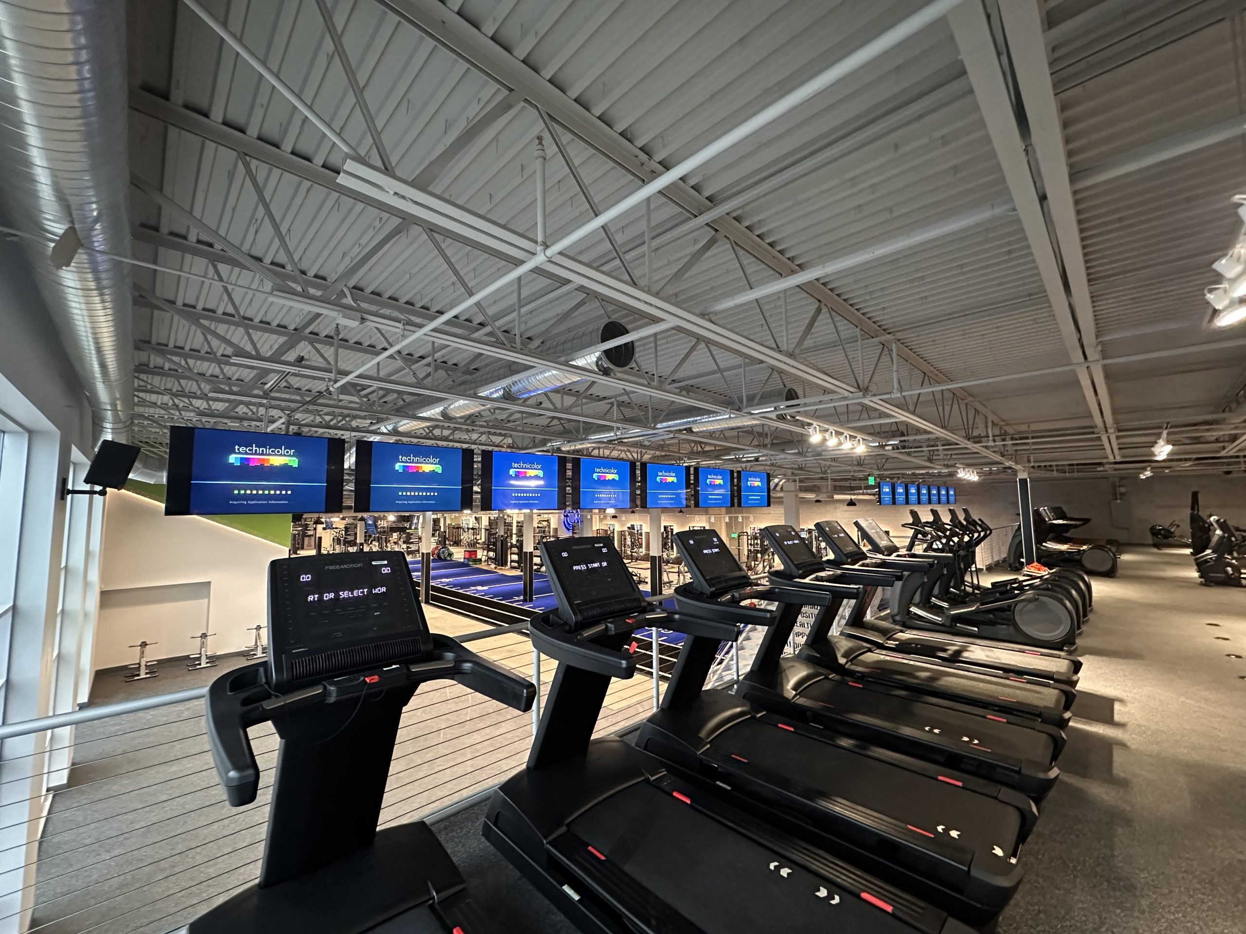 Video wall of 16 TVs ready to be used at a Buffalo gym
