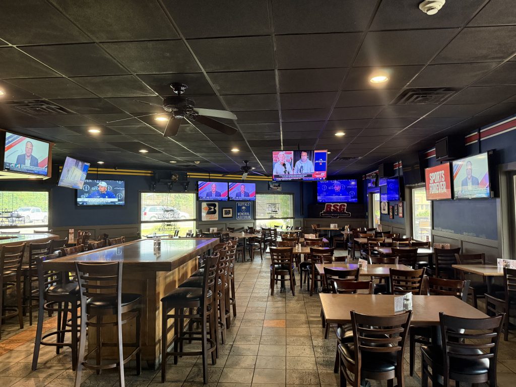 Horizontal view of audio video integration for Buffalo sports restaurant