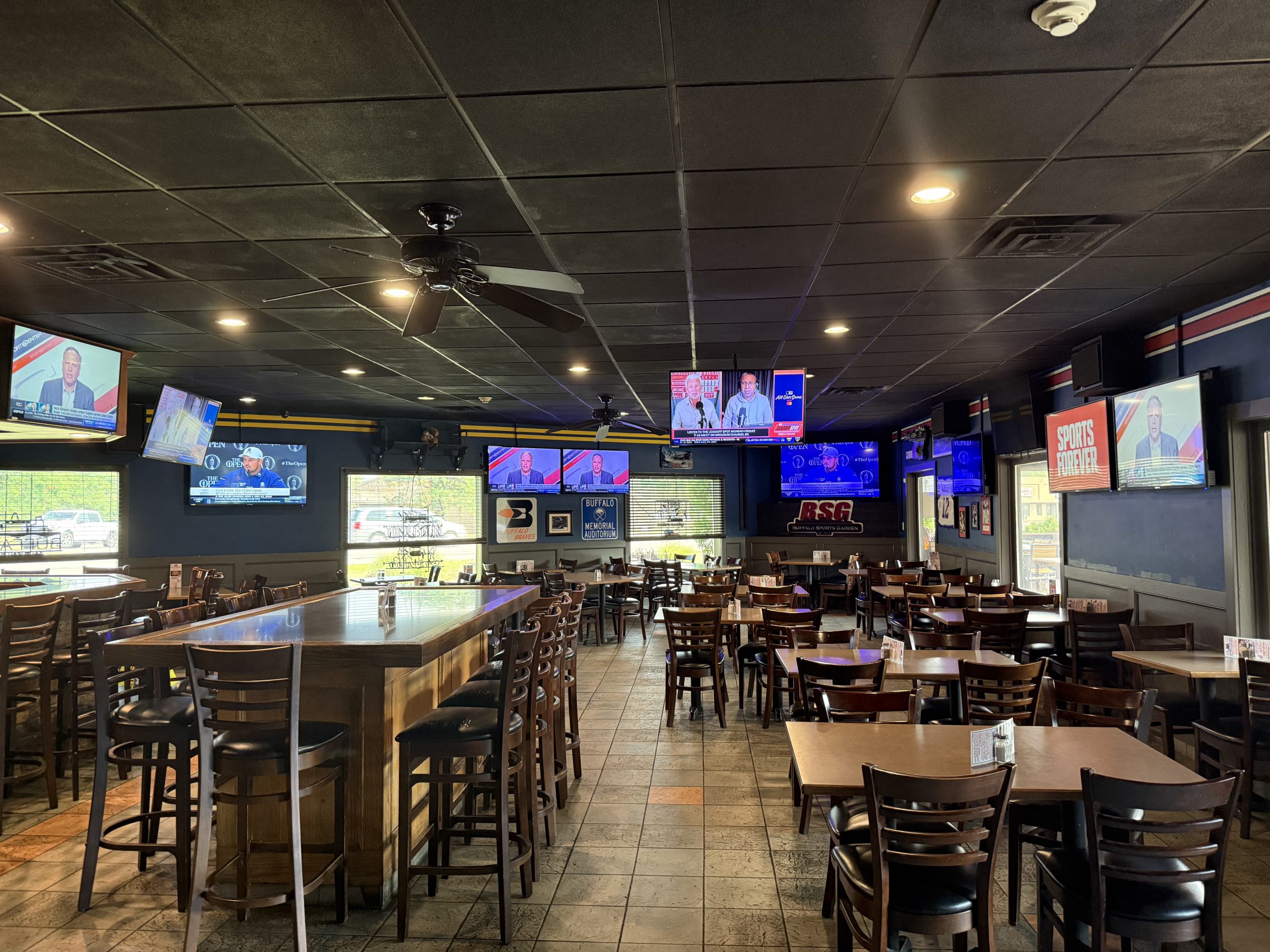 Horizontal view of audio video integration for Buffalo sports restaurant